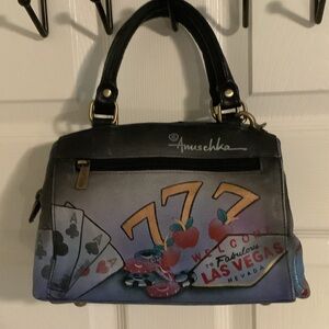 Anuschka Black and Gray Satchel with Las Vegas Theme